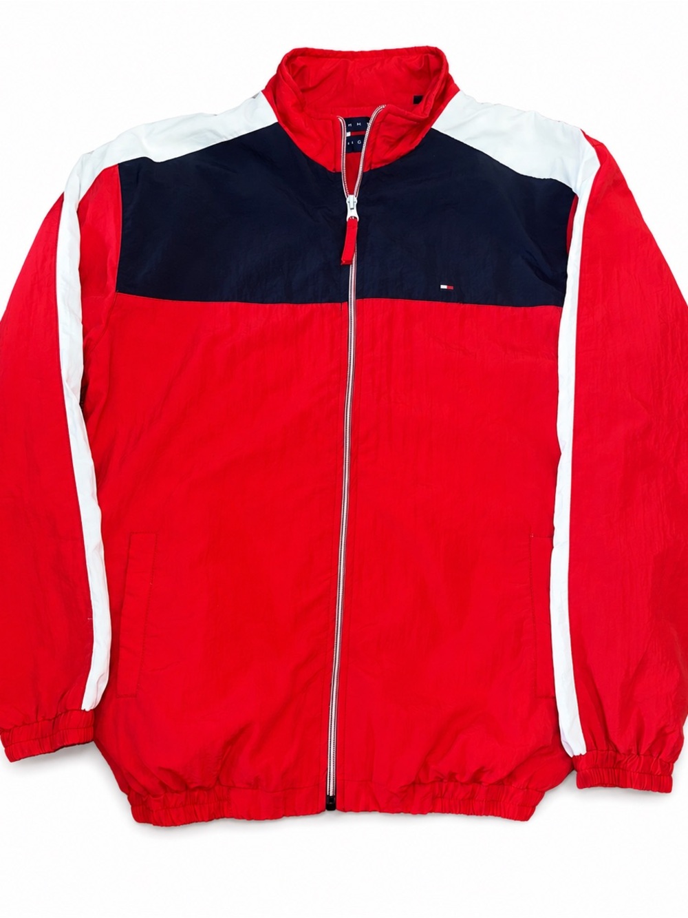 Tommy Hilfiger Red Windbreaker with Navy Chest and White Trim